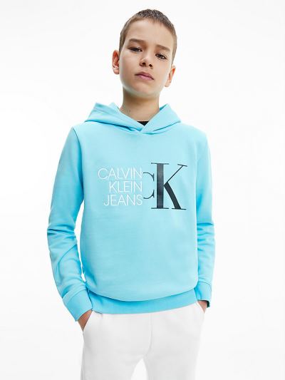 Calvin Klein Ruhák HU861319 | Calvin Klein Organic Cotton Logo Fiu Kapucnis Pulóver Világos Kék